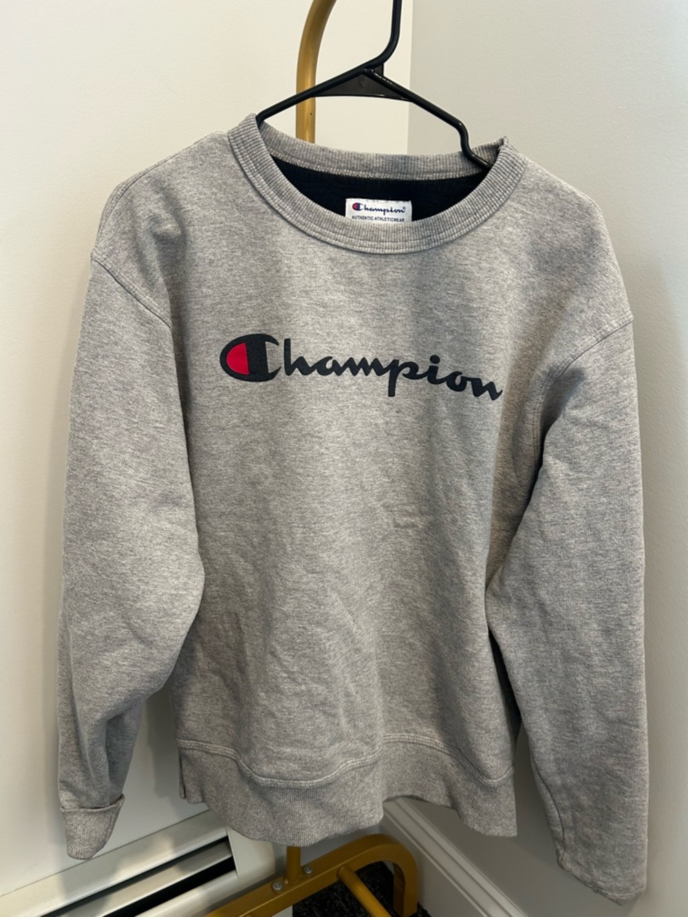 Champion Gray Crewneck Sweatshirt with Script Logo